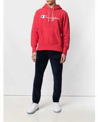 roter bedruckter Pullover mit einem Kapuze von Champion