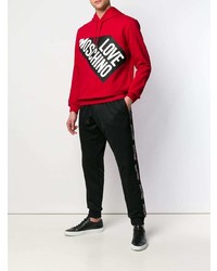 roter bedruckter Pullover mit einem Kapuze von Love Moschino