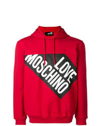 roter bedruckter Pullover mit einem Kapuze von Love Moschino