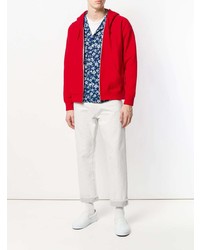 roter bedruckter Pullover mit einem Kapuze von Wacko Maria