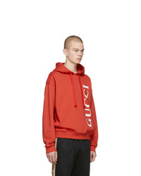 roter bedruckter Pullover mit einem Kapuze von Gucci