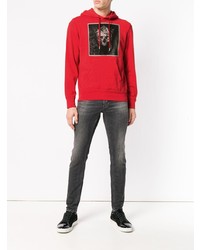 roter bedruckter Pullover mit einem Kapuze von Alexander McQueen