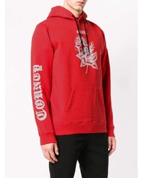 roter bedruckter Pullover mit einem Kapuze von Marcelo Burlon County of Milan