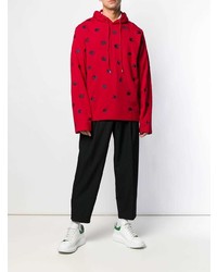 roter bedruckter Pullover mit einem Kapuze von McQ Alexander McQueen