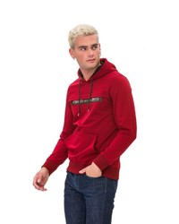 roter bedruckter Pullover mit einem Kapuze von Tom Barron