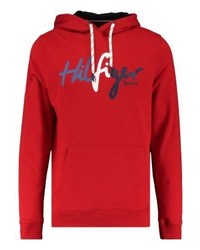 roter bedruckter Pullover mit einem Kapuze von Tommy Hilfiger