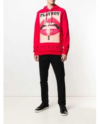 roter bedruckter Pullover mit einem Kapuze von Philipp Plein