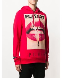 roter bedruckter Pullover mit einem Kapuze von Philipp Plein