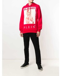 roter bedruckter Pullover mit einem Kapuze von Philipp Plein