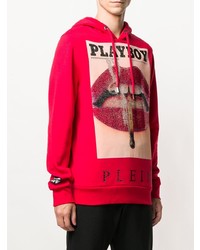 roter bedruckter Pullover mit einem Kapuze von Philipp Plein
