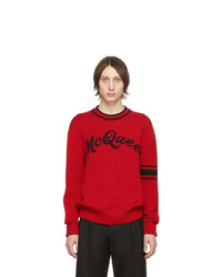 roter bedruckter Pullover mit einem Rundhalsausschnitt von Alexander McQueen