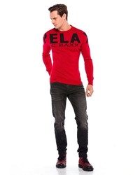 roter bedruckter Pullover mit einem Rundhalsausschnitt von Cipo & Baxx