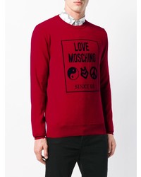 roter bedruckter Pullover mit einem Rundhalsausschnitt von Love Moschino