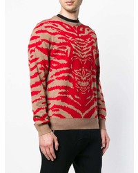 roter bedruckter Pullover mit einem Rundhalsausschnitt von Alexander McQueen