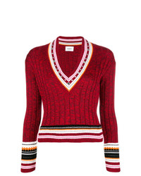 roter bedruckter Pullover mit einem V-Ausschnitt von Dondup