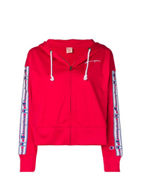 roter bedruckter Pullover mit einer Kapuze von Champion