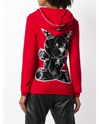 roter bedruckter Pullover mit einer Kapuze von Philipp Plein