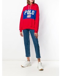 roter bedruckter Pullover mit einer Kapuze von Polo Ralph Lauren