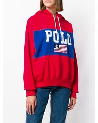 roter bedruckter Pullover mit einer Kapuze von Polo Ralph Lauren