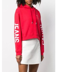 roter bedruckter Pullover mit einer Kapuze von Calvin Klein Jeans