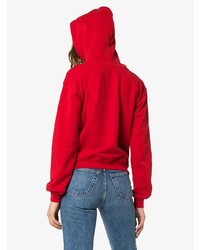 roter bedruckter Pullover mit einer Kapuze von Moschino