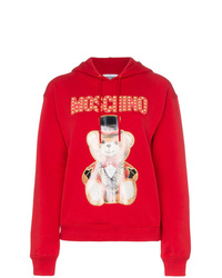 roter bedruckter Pullover mit einer Kapuze von Moschino