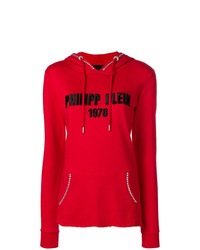 roter bedruckter Pullover mit einer Kapuze von Philipp Plein