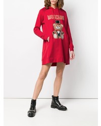 roter bedruckter Pullover mit einer Kapuze von Moschino