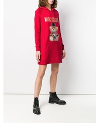 roter bedruckter Pullover mit einer Kapuze von Moschino