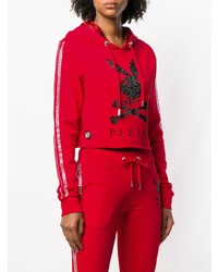 roter bedruckter Pullover mit einer Kapuze von Philipp Plein