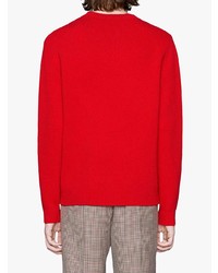 roter bestickter Pullover mit einem Rundhalsausschnitt von Gucci