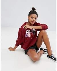 roter bestickter Pullover mit einer Kapuze von Monki