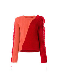roter Pullover mit einem Rundhalsausschnitt mit Fransen von Maison Margiela