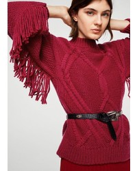 roter Pullover mit einem Rundhalsausschnitt mit Fransen von Mango