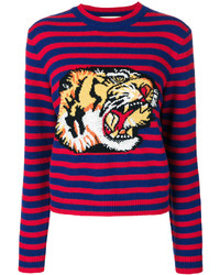 roter horizontal gestreifter Pullover mit einem Rundhalsausschnitt von Gucci