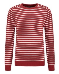 roter horizontal gestreifter Pullover mit einem Rundhalsausschnitt von Petrol Industries