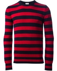 roter horizontal gestreifter Pullover mit einem Rundhalsausschnitt von Saint Laurent
