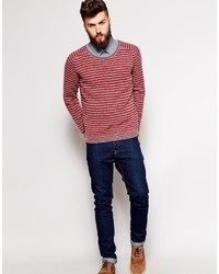 roter horizontal gestreifter Pullover mit einem Rundhalsausschnitt von Peter Werth