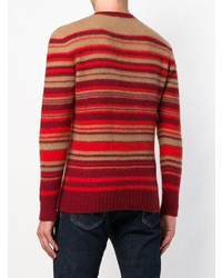 roter horizontal gestreifter Pullover mit einem Rundhalsausschnitt von Drumohr
