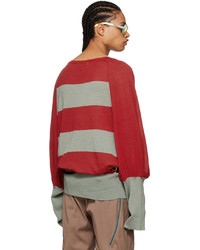 roter horizontal gestreifter Pullover mit einem V-Ausschnitt von Kiko Kostadinov