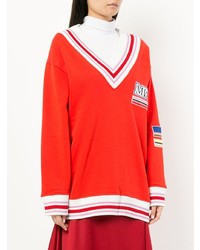 roter horizontal gestreifter Pullover mit einem V-Ausschnitt von MSGM