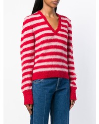 roter horizontal gestreifter Pullover mit einem V-Ausschnitt von Dondup