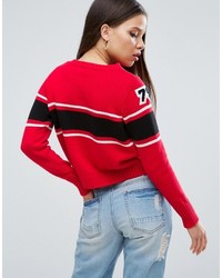 roter horizontal gestreifter Pullover von Asos