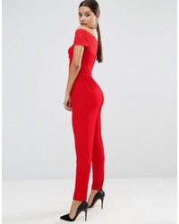 roter Jumpsuit aus Spitze von Asos