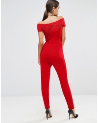 roter Jumpsuit aus Spitze von Asos