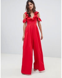 roter Jumpsuit mit Rüschen von ASOS DESIGN