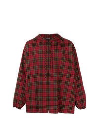 roter Pullover mit einem Kapuze mit Schottenmuster von Balenciaga