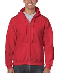 roter Pullover mit einem Kapuze von Gildan
