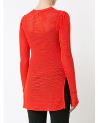 roter Pullover mit einem Rundhalsausschnitt aus Netzstoff von Proenza Schouler