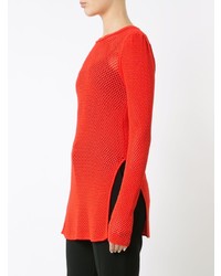 roter Pullover mit einem Rundhalsausschnitt aus Netzstoff von Proenza Schouler